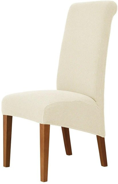 BC-Warm Home Stretch-Spandex Stuhlhussen aus Jacquard in Beige für Esszimmerstühle mit hoher Rückenlehne, Größe M (45-58 cm) - Bild 1