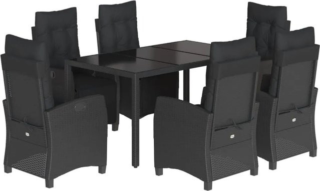 vidaXL 7-teilige Garten-Essgruppe aus Poly-Rattan mit Kissen in Schwarz - Bild 1