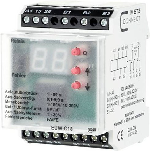 Metz Connect Überwachungsrelais 230 V/AC mit max. 2 Wechsler in Weiß 11027405 - Bild 1