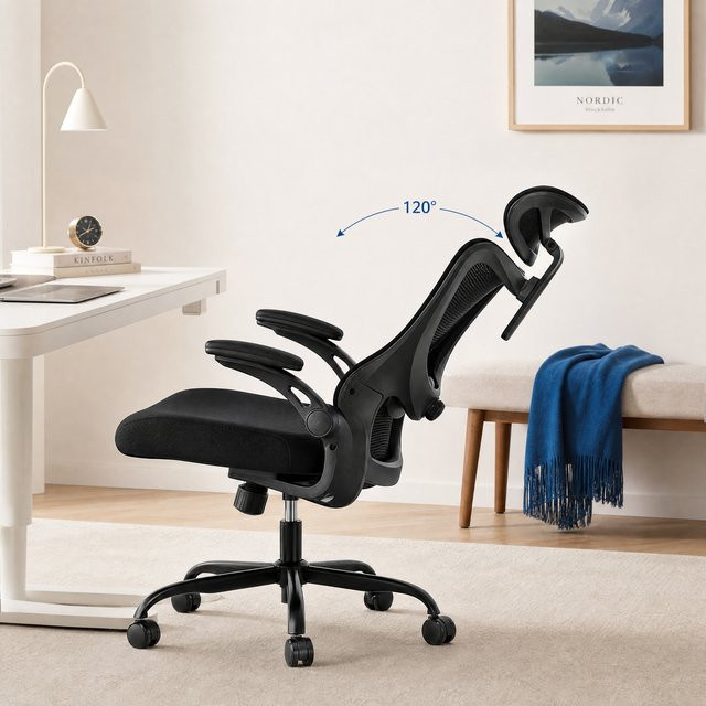 Ergonomischer Bürostuhl Marsail in Schwarz mit 2D-Kopfstütze, 3D-Armlehnen und verstellbarer Lendenwirbelstütze für Home-Office und Computerarbeit bis 150 kg - Bild 1