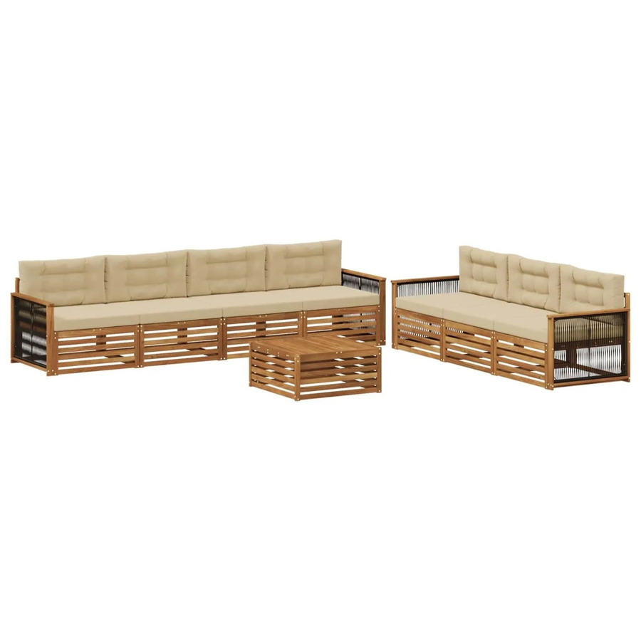 vidaXL Outdoor-Sofagarnitur aus Akazienholz mit Kissen, 8-teiliges Set in Natur und Beige - Bild 2