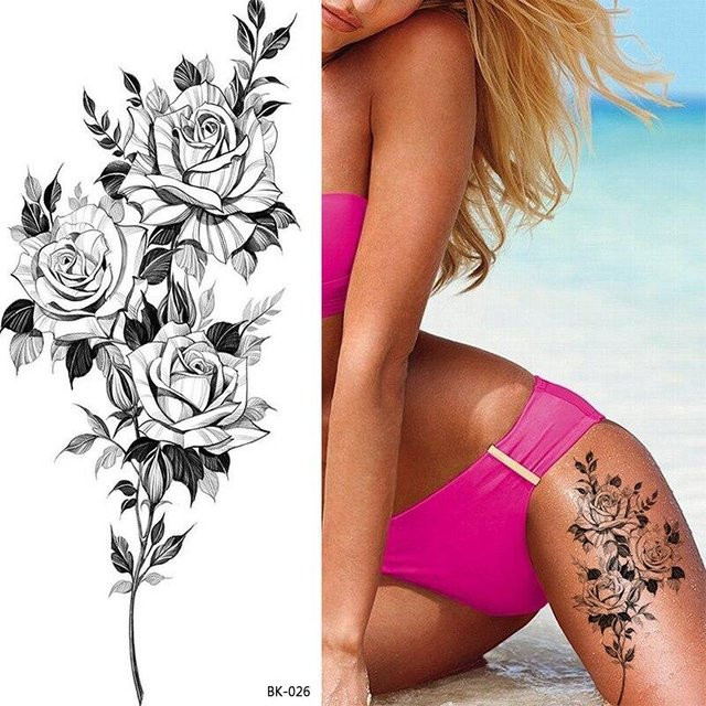 Rising-makeup Temporäre Tattoo Aufkleber Schwarze Blume, Damen - Bild 1