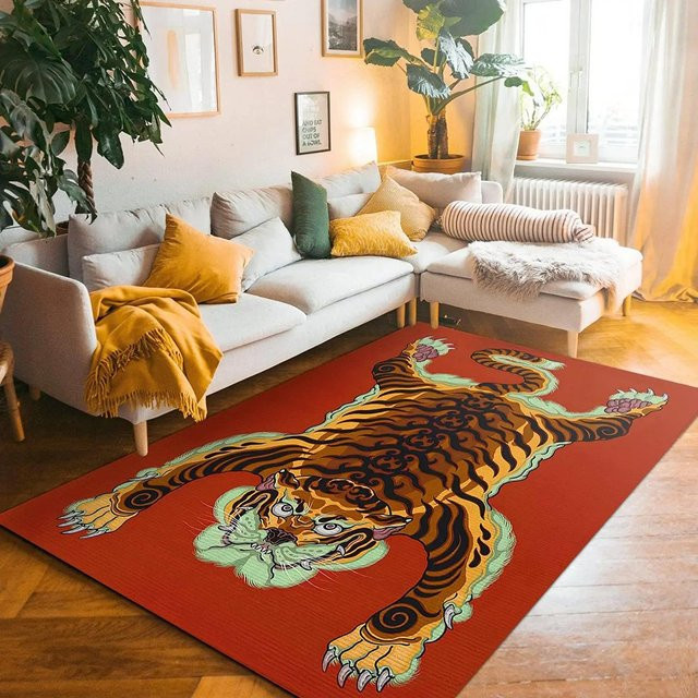 Dekorative Teppichmatte Lodestar mit Tiger-Muster und Blumenmotiv, waschbar, B/T: 60 x 40 cm - Bild 1