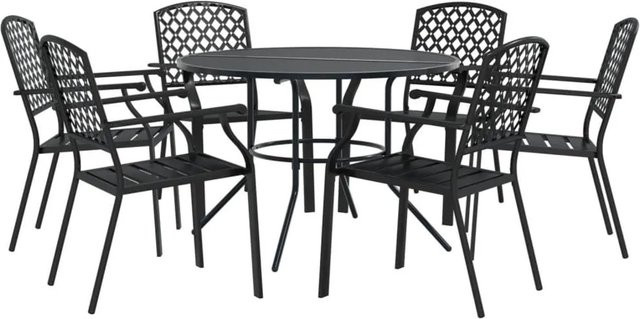 Furnicato Gartenstuhl-Set 7-teilig aus pulverbeschichtetem Stahl in Anthrazit mit Gitter-Design und rundem Tisch - Bild 1