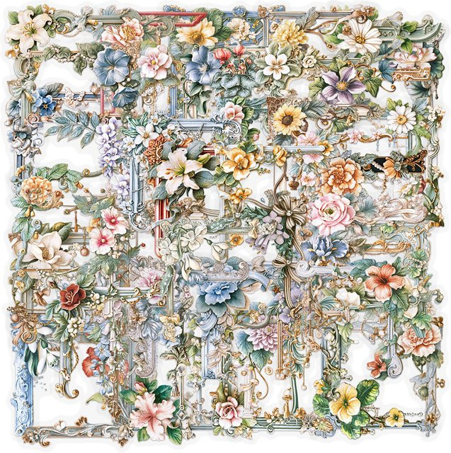 Vintage Blumenrahmen PET Aufkleber wasserdicht für Album und Notebook in Multicolour - Bild 1
