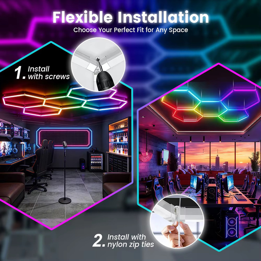 VASTFIRE RGB Hexagon LED-Wabenleuchten mit Musikfunktion und Fernbedienung, Multicolour Akzentbeleuchtung für Gaming- und E-Sport-Räume - Bild 3