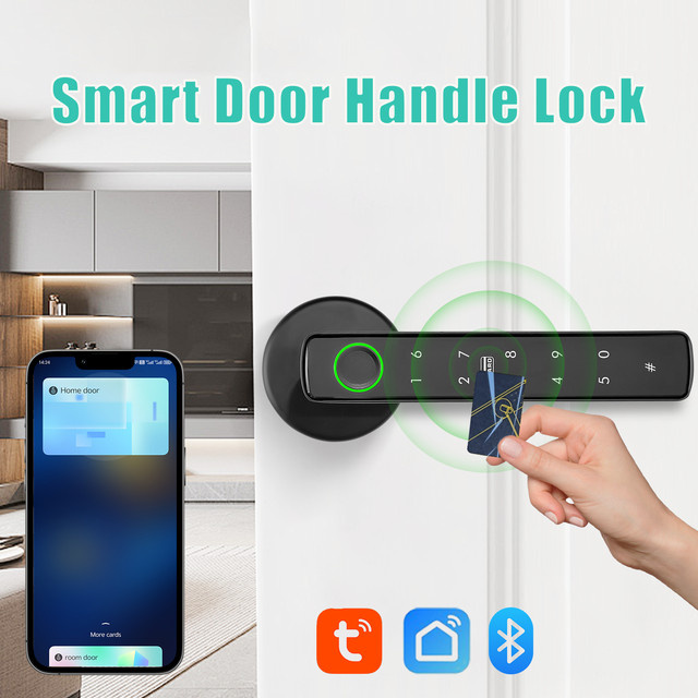 Smartes elektronisches Türgriffschloss mit Fingerabdruckerkennung und Tuya Smart Life App-Steuerung in Schwarz - Bild 1