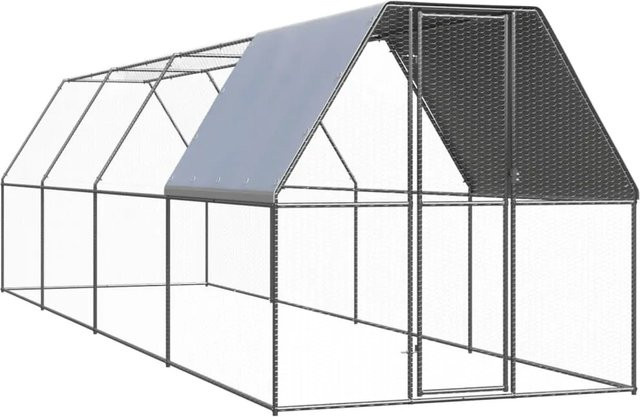 vidaXL Außenvoliere für Hühner aus verzinktem Stahl in Silber, B/T/H: 8 x 2 x 2 m - Bild 1