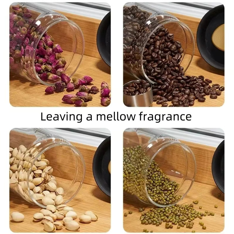 Ouhoe Vakuum-Kaffeedose aus Borosilikatglas, transparent/schwarz, feuchtigkeitsbeständige Vorratsdose für Kaffeebohnen und Tee - Bild 3