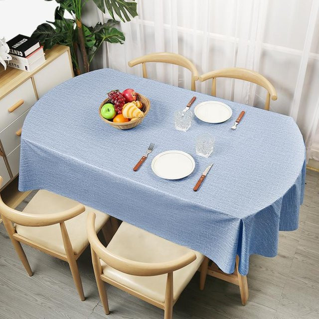 Ovale Tischdecke von STOLZE ROSE in Blau mit floralem Design, wasserabweisend und aus PVC, B/L: 120 x 180 cm - Bild 1