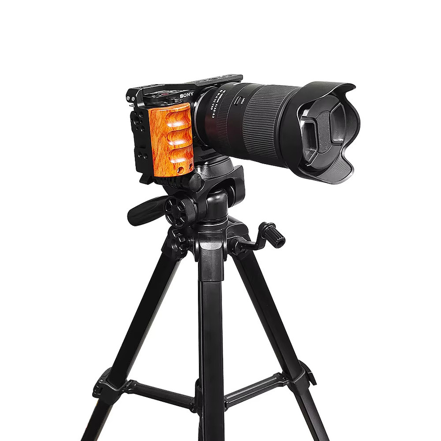sgrium Kamera-Käfig für Sony ZV-E10 mit Holzgriff und Erweiterungshalterung für LED und Mikrofon in Schwarz - Bild 3