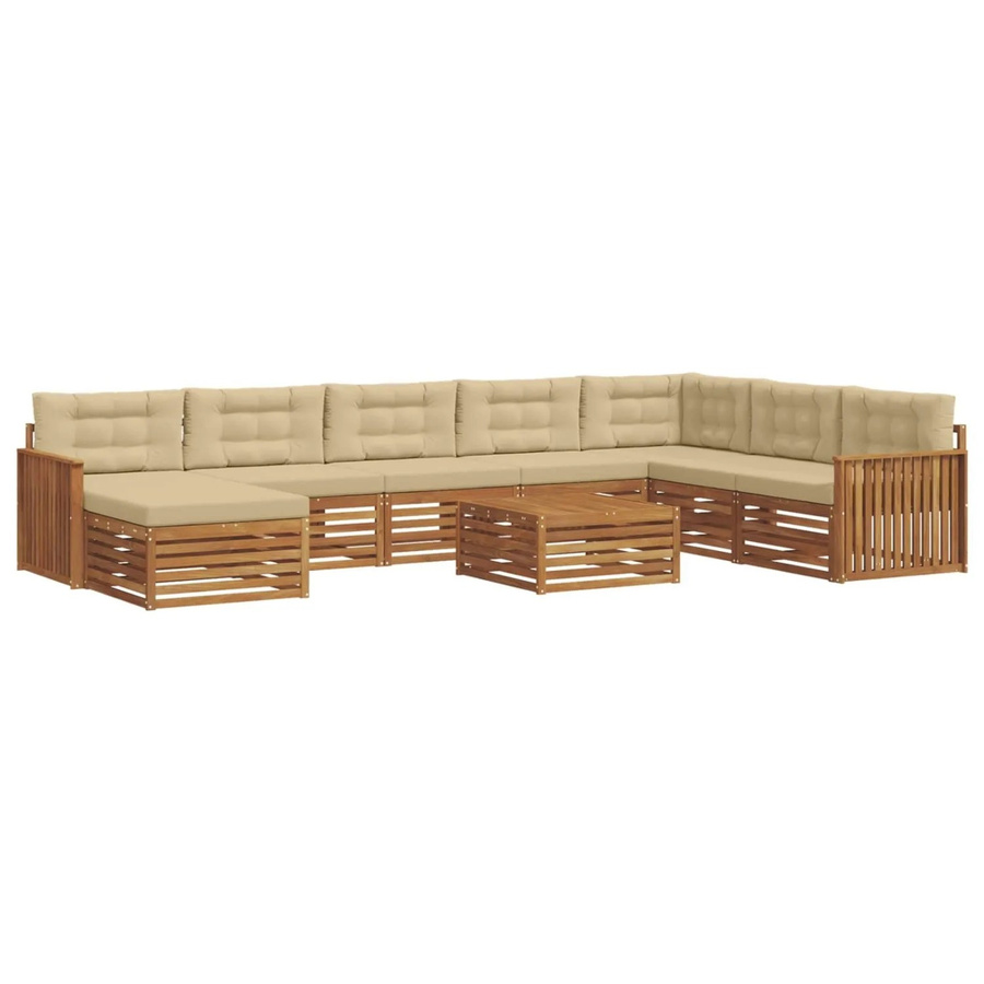 vidaXL Sofagarnitur 9-teilig aus Akazie Massivholz in Natur und Beige mit UV-beständigen Polstern und Armlehnen in U-Form - Bild 2