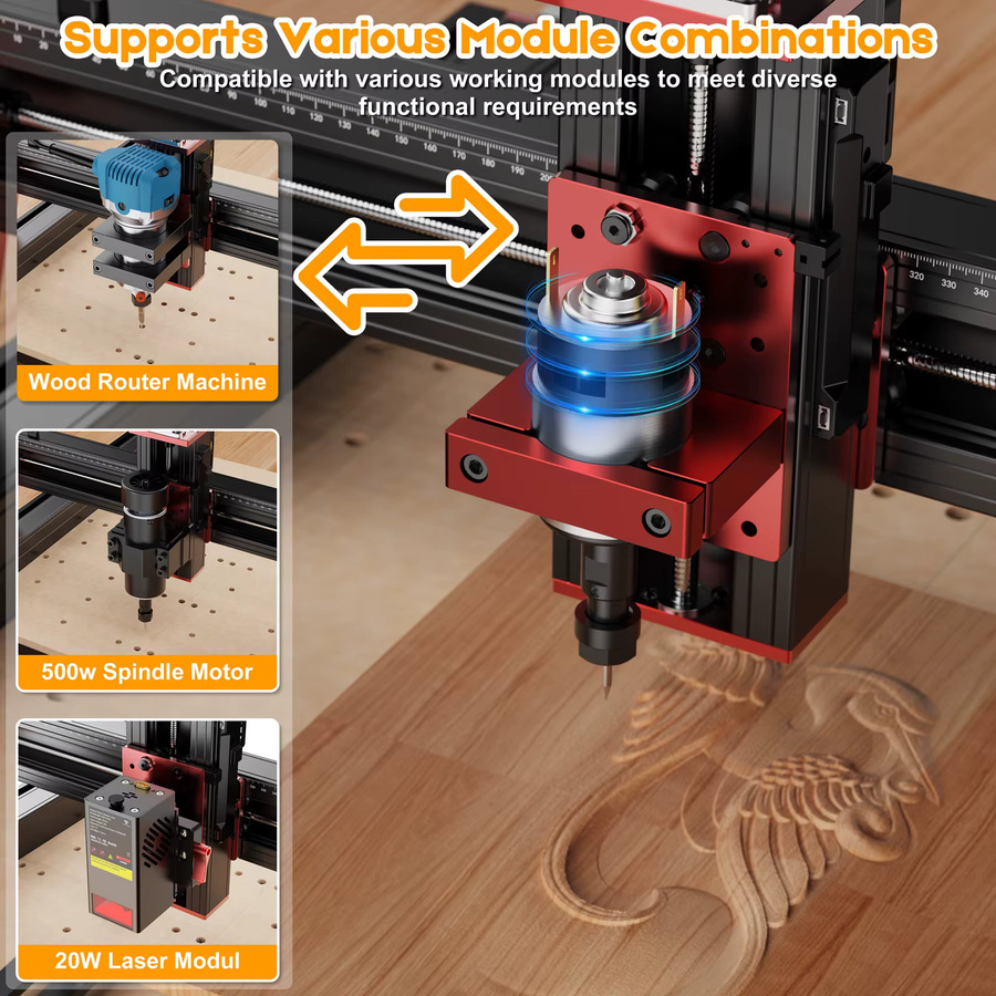 Twotrees TTC450 PRO CNC Router Fräse und Schneidemaschine in Schwarz für Holz, Acryl, PCB, PVC, MDF und Metall - Bild 5