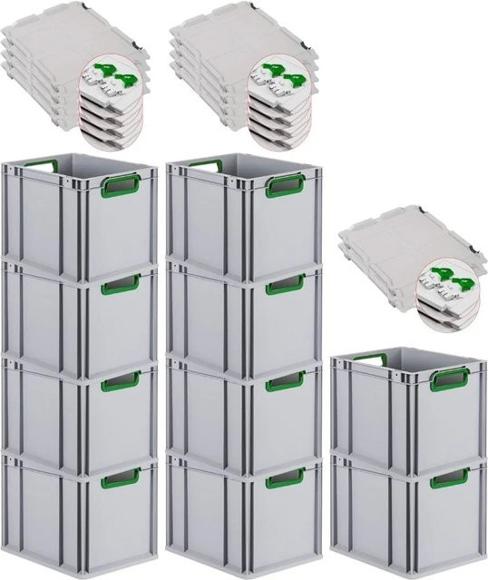 PROREGAL Spar Set 10x Eurobox Nextgen Color mit Scharnierdeckel und Schiebeschnappverschlüssen, Grün, H: 32 cm, B: 30 cm, T: 40 cm - Bild 1