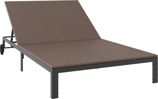 vidaXL Doppel-Sonnenliege aus Polyrattan in Braun mit Textilene-Kissen und Rollen - Bild 1