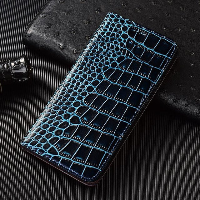 Xiaomi Echtleder Flip Case Krokodil-Optik in Blau für verschiedene Xiaomi Modelle - Bild 1