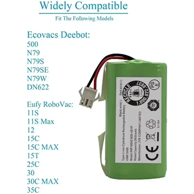 Aleaivy Li-Ionen-Ersatzakku 14,4 V 2600 mAh in Grün für Conga 990/1090, Ecovacs Deebot N79/N79S/DN622 und Eufy RoboVac 11/11S/30 - Bild 3