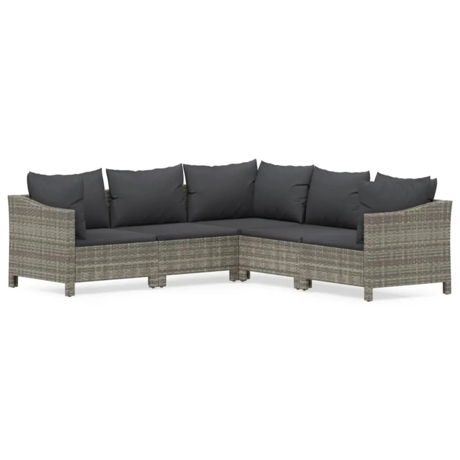 vidaXL 5-tlg. Garten-Lounge-Set in U-Form mit Kissen, Grau, PE-Rattan und pulverbeschichtetem Stahl - Bild 2
