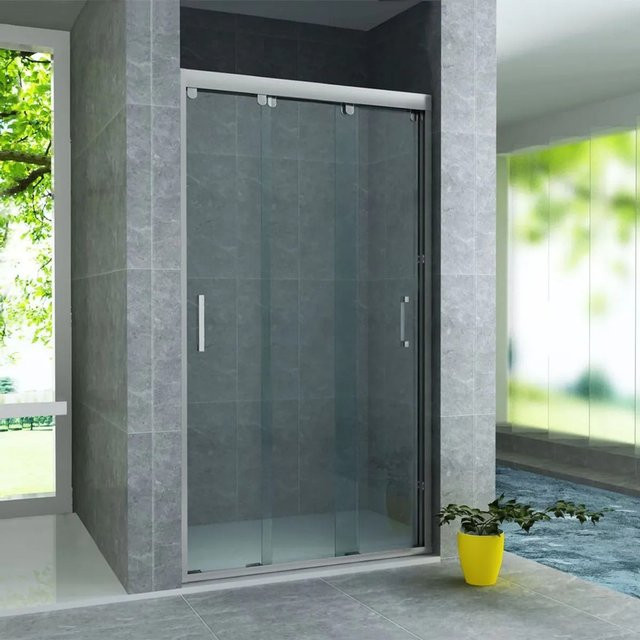 Aloni 3-teilige Nischen-Schiebetür aus Glas in Transparent mit Easy-Clean-Beschichtung, Farbe: Silber, B: 90 cm, H: 200 cm, Glasstärke: 8 mm - Bild 1