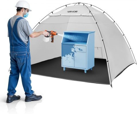 VEVOR tragbares Lackierkabinenzelt in Weiß mit integriertem Boden und aufrollbarer Tür, B/T/H: 295 x 292 x 202 cm - Bild 1