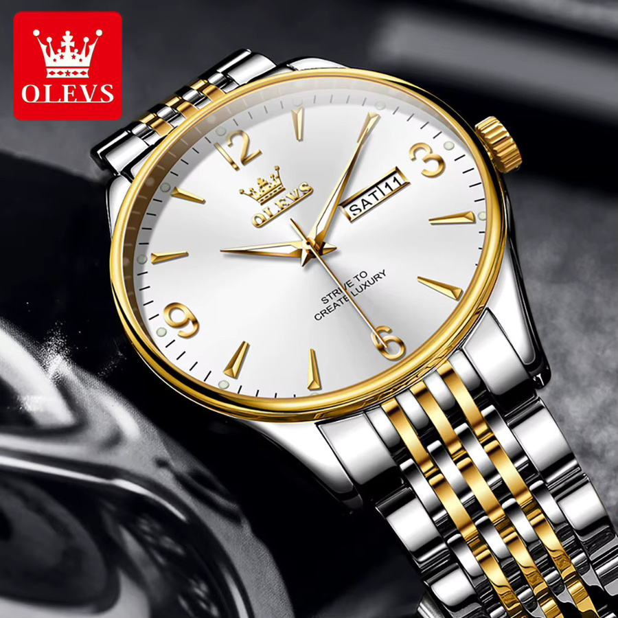 OLEVS Digitaluhr, Quarz, Edelstahl, Bicolor, Weiß, Herren - Bild 3