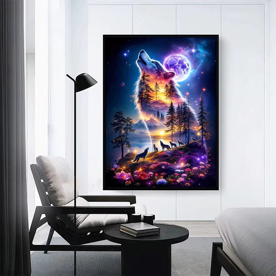 EverShine DIY Diamantmalerei Wolf im Wald mit Mond, 5D Mosaik Stickerei in Multicolour, B/H: 30 x 30 cm - Bild 3