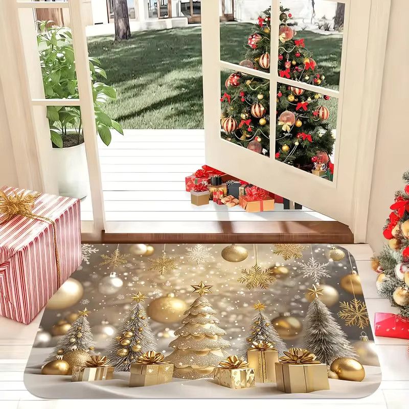 VIKAMA Winter-Teppich mit goldenem Weihnachtsbaummuster als Druckteppich für Wohnzimmer, Büro und Terrasse - Bild 4