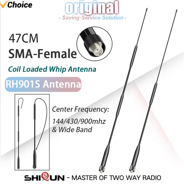 RONGYIN RH901S Weiche Peitschantenne mit SMA-Buchse für 144/430/900 MHz in Schwarz - Bild 1