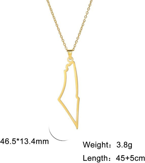 Halskette mit Kartenanhänger Israel und Palästina, Edelstahl, Gold, Unisex, 45-50 cm - Bild 1
