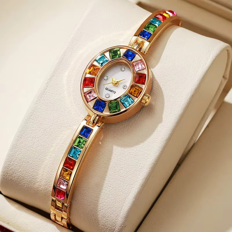 zkceenier Armbanduhr Quarz, Edelstahl, Gold, Bunt, Diamantbesetzt, Damen - Bild 3