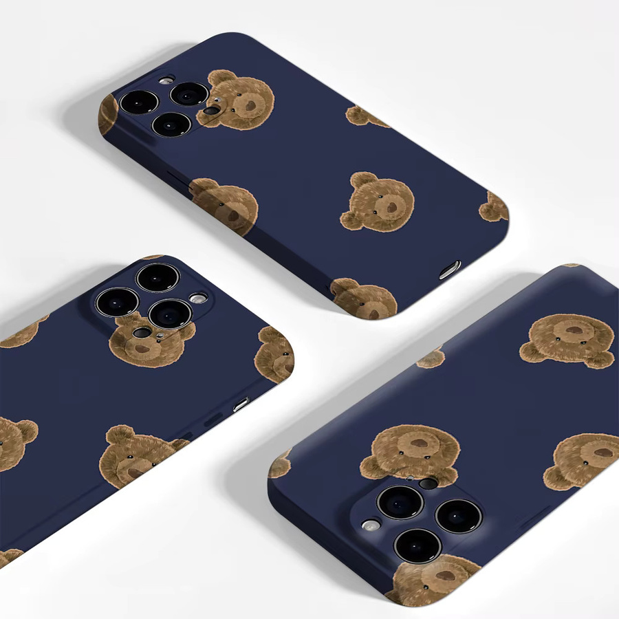 Handyhülle mit Teddybärköpfen in Marineblau für Apple iPhone 12 bis iPhone 17 Pro Max Plus mit doppelschichtiger Rückseite - Bild 3