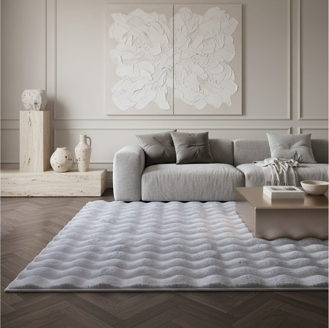 Waschbarer Hochflorteppich KADIMA DESIGN, einfarbig, Silber, B: 200 cm, T: 290 cm - Bild 1