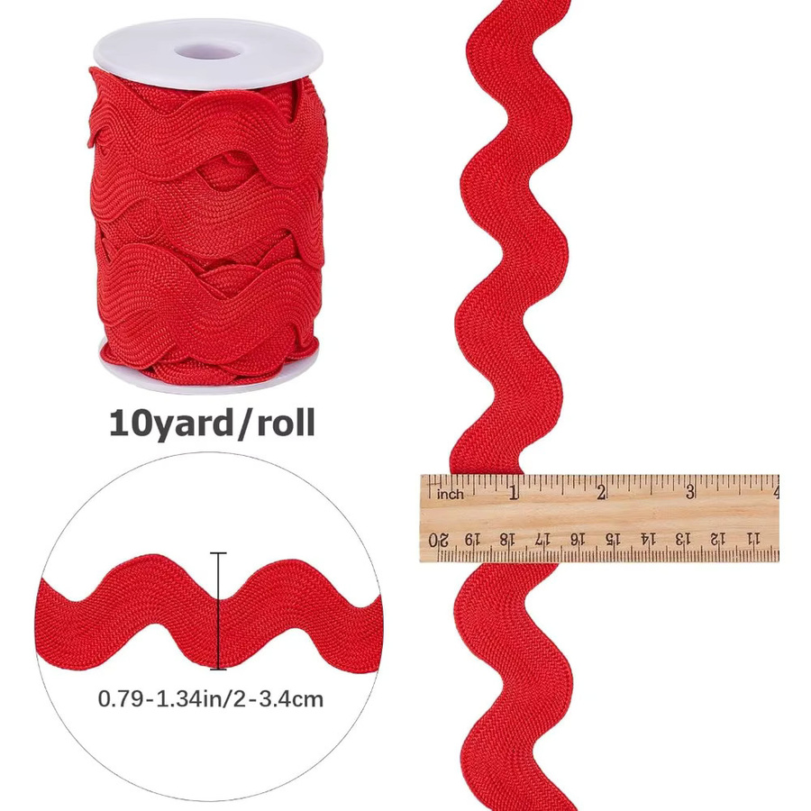 Rote Weihnachts-Spitzenborte als Zick-Zack-Besatz für DIY-Handwerk und Kleidung, 10 Yards Länge, Breite: 20 mm bis 34 mm - Bild 2
