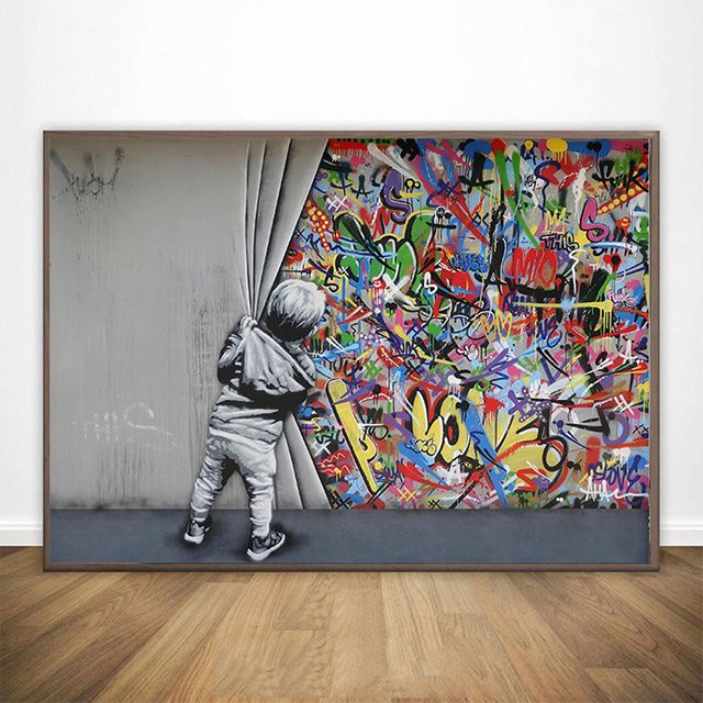 Banksy Graffiti-Kunst Leinwandgemälde Kinder-Pinkel-Bild Farbenfroher Regen Abstrakte Wandkunst für deine Heim-Dekoration in Mehrfarbig - Bild 1