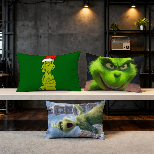 Grinch Kissenbezug in Grün, rechteckiger dekorativer Kissenbezug mit Motiv aus dem klassischen Film, Breite: 30 cm, Höhe: 30 cm - Bild 1