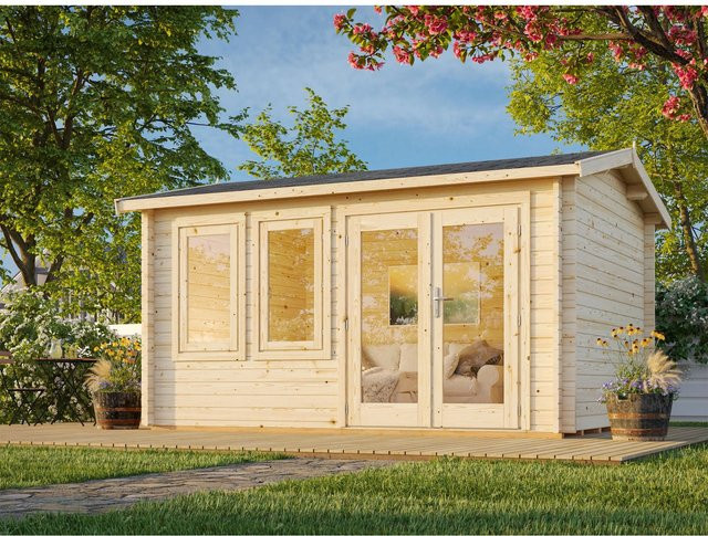Palmako Iris Blockbohlenhaus aus Fichtenholz in Braun mit Satteldach B/H/T: 390 x 245 x 300 cm - Bild 1