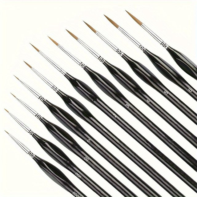 BOMEIJIA 11-teiliges Präzisions-Pinsel-Set mit Mikrospitzen in Gelb und Schwarz für feine Details bei Modellen und Kunstfarben - Bild 1