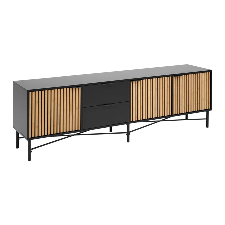 Mömax Lowboard Madrid in Natur und Schwarz aus Echtholz mit Soft-Close-Schubladen, B/T/H: 195 x 40 x 60 cm - Bild 2