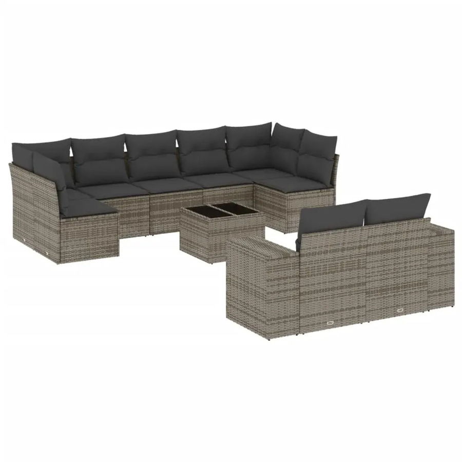 vidaXL 10-teilige Garten-Sofagarnitur aus Poly-Rattan mit Kissen in Grau - Bild 2