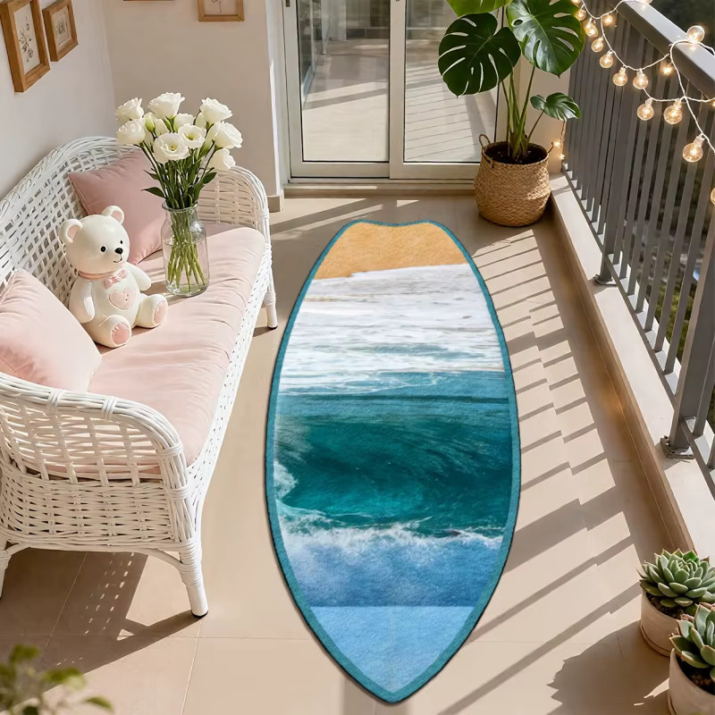 VIKAMA Teppich in Surfboard-Form mit Wellenmuster und Ozean-Design, Mehrfarbig - Bild 2