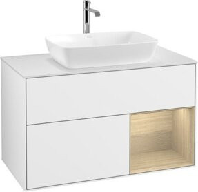 V&B Waschtischunterschrank Finion 100 mit Wandbeleuchtung, Farbe Weiß, Eichenoptik, B/T/H: 100 x 50,1 x 50,1 cm - Bild 1