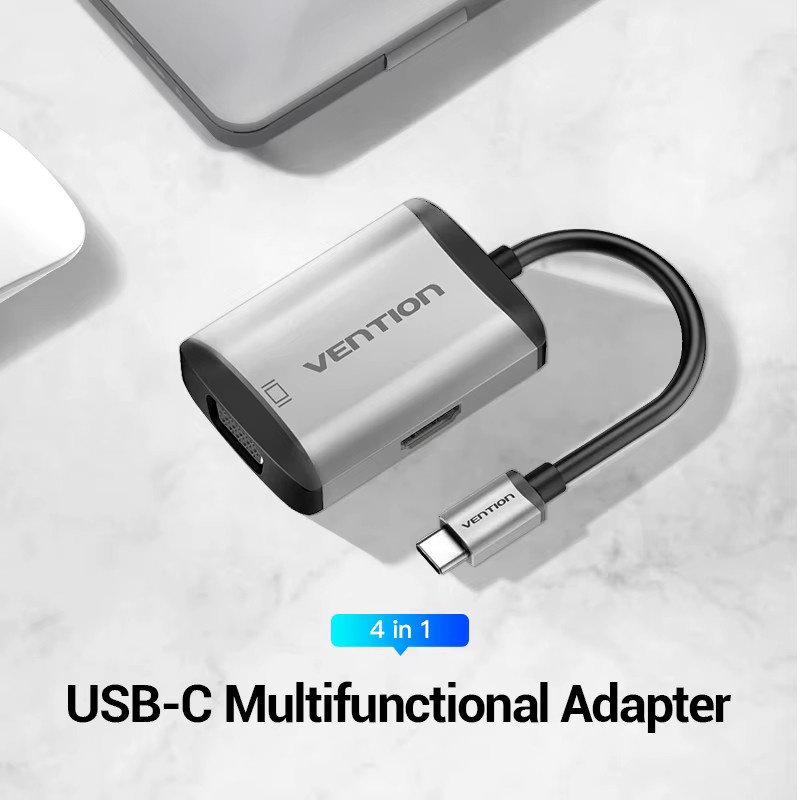 Vention 4 in 1 USB C Hub Multiport Adapter mit 4K HDMI, VGA, USB 3.0 und 87W PD für MacBook, PC, iPad und Samsung Tablet - Bild 4