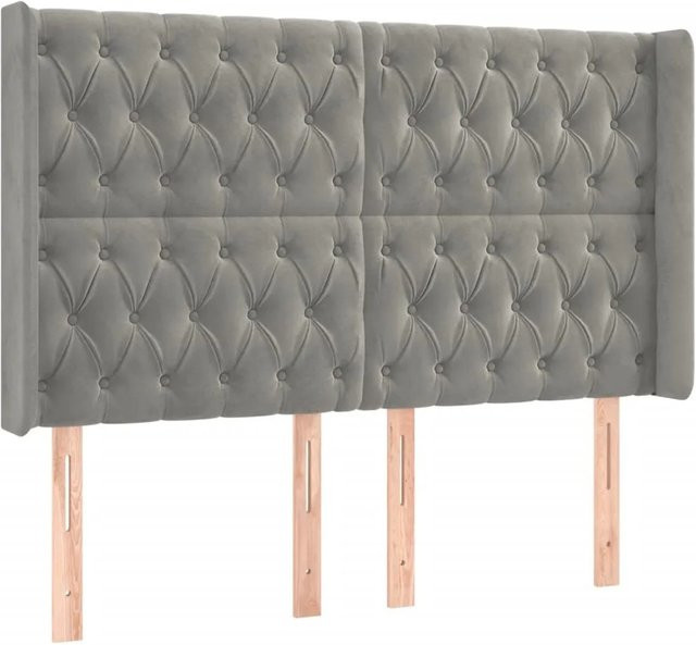 vidaXL LED Kopfteil in Hellgrau aus Samt mit USB-Ladeanschluss und integrierter Beleuchtung, B/H: 163 x 118 cm (verstellbar auf 128 cm), Tiefe: 16 cm - Bild 1