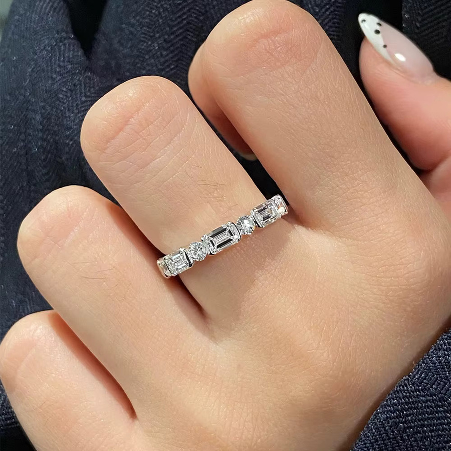 BXINY Eternity Ring, 925 Silber, Smaragd, Moissanit, Damen - Bild 4