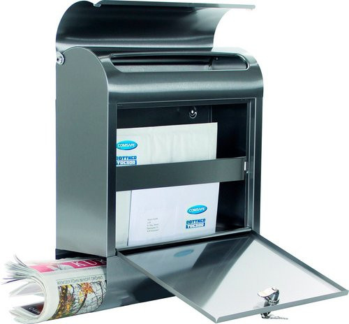 Rottner Briefkasten Rondello aus Edelstahl in Silber, Wandmontage, B: 38,5 cm, T: 14,0 cm, H: 43,5 cm - Bild 1