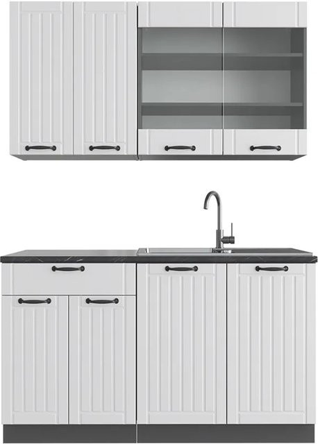 Vicco Fame-Line Singleküche im Landhausstil, Farbe Weiß und Anthrazit, Breite: 140 cm - Bild 1