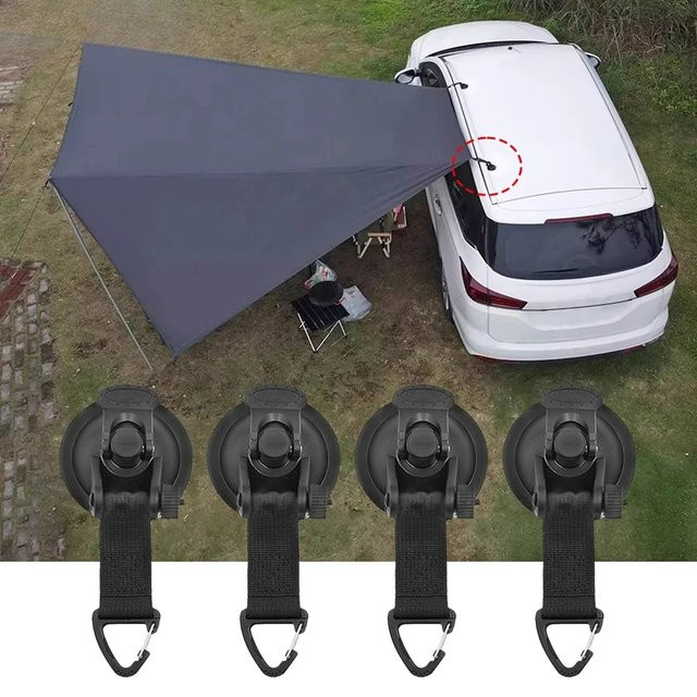HOMEFISH Auto-Zelt Saugnapf-Schnallen und Seitenmarkisenanker für Wohnmobil und Camping, Schwarz, 2/4 Stück - Bild 1