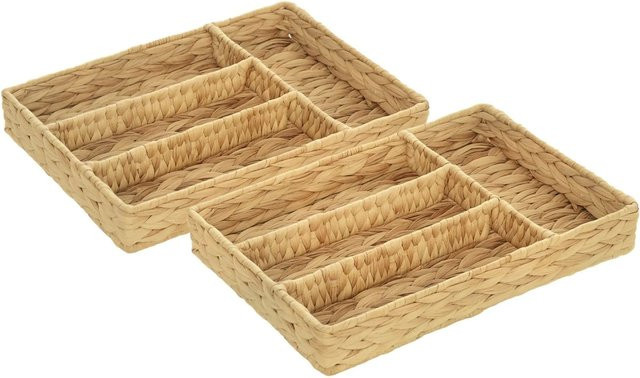 HOMCOM Aufbewahrungskorb aus Wasserhyazinthe und Metall in Naturholz und Beige, B: 26 cm, H: 5 cm, T: 36 cm - Bild 1