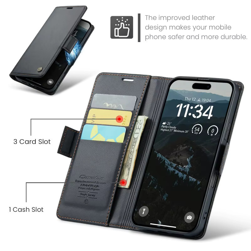 CaseMe Magnetische PU-Ledertasche in Blau für iPhone mit Kartenhalter und stoßfestem Schutz - Bild 5