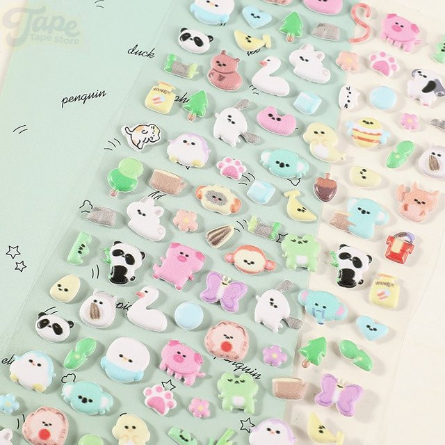 400 Stück Kawaii Mini Tiere Cartoon 3D Puffy Aufkleber in Gold und Multicolour für Scrapbooking, DIY Journal und Handyhüllen - Bild 1